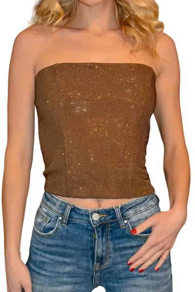 Glam Bedazzled Bustier Top In Brown