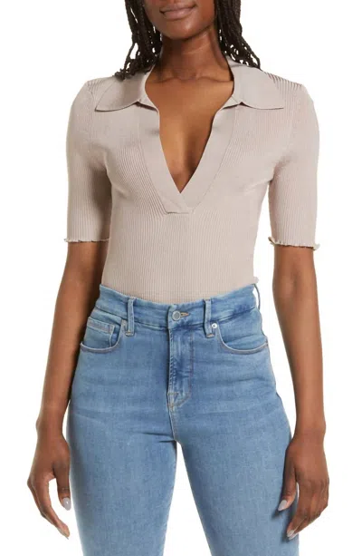 Good American Plaited Rib Polo In Mink In Beige