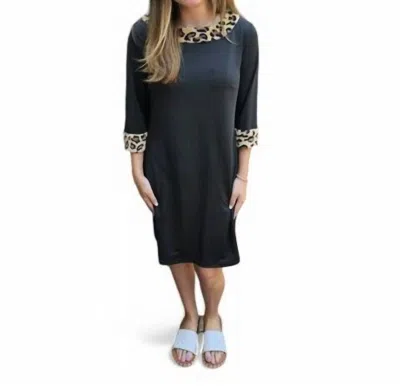Erma’s Closet Leopard Trim Dress In Black In Grey
