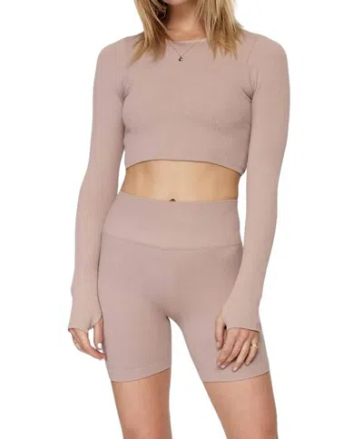 Spiritual Gangster Serene Twist Back Long Sleeve Top In Taupe In Beige