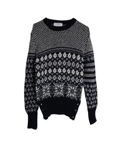 Thom Browne Snowflake Motif Fair Isle Crewneck Sweater In Multicolor Wool And Mohair In Black