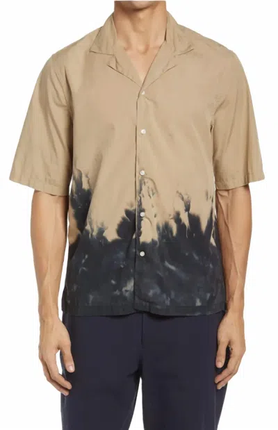 Officine Generale Eren Short Sleeve Dip Dyed Shirt In Beige