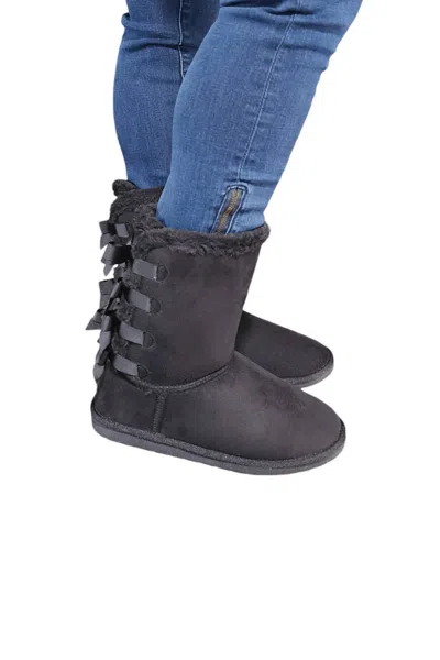 Let's See Style Women's Faux Fur Boots With Bow Tie Detail In Black In Grey