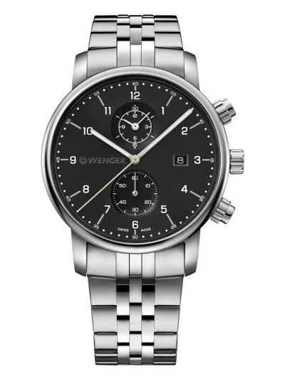 Wenger Swiss Army Men's 01.1743.122 Urban Classic Chronograph Black Dial Watch 42 Mm In Silver
