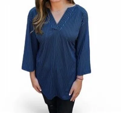 Erma’s Closet Stripe Top In Black/blue In Blue