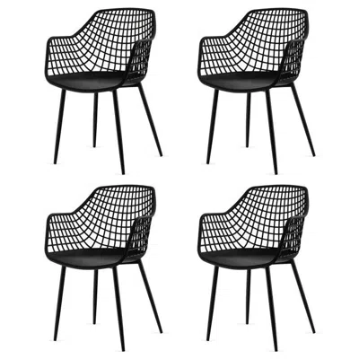 Quikfurn Set Of 4 Mid-century Modern Black Mesh Dining Chair With Ergonomic Backrest