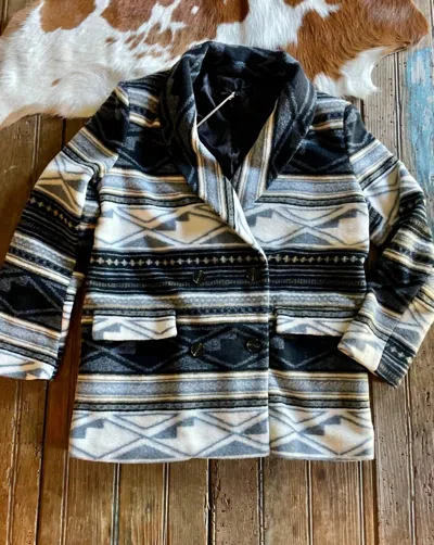 Driftwood Orovada Double Breasted Coat In Cream, Light Blue, Navy And Tan In Brown