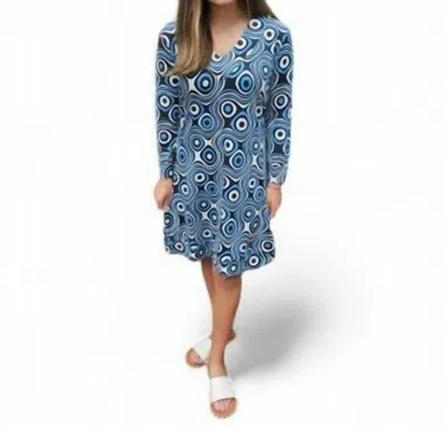 Erma’s Closet Circle And Swirl Print Vneck Dress In Black/blue/white In Blue