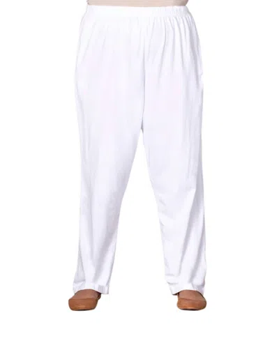 On The Plus Side Cotton Relaxed Pants - Plus In White In White