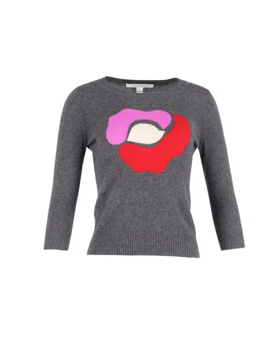 Diane Von Furstenberg Floral Intarsia Sweater In Grey Cashmere In Grey