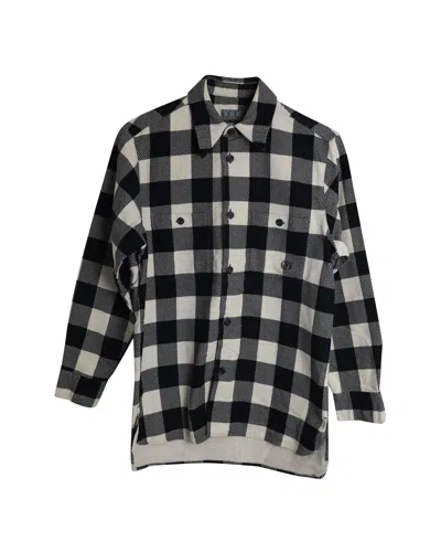 Gianfranco Ferre Gingham Button Down In Black And White Cotton Flannel In Grey