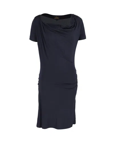 Vivienne Westwood Draped Neckline Dress In Navy Blue Cotton In Blue