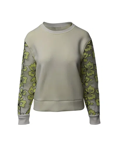 Maje Floral Sleeves Sweatshirt In Cream Viscose In Green