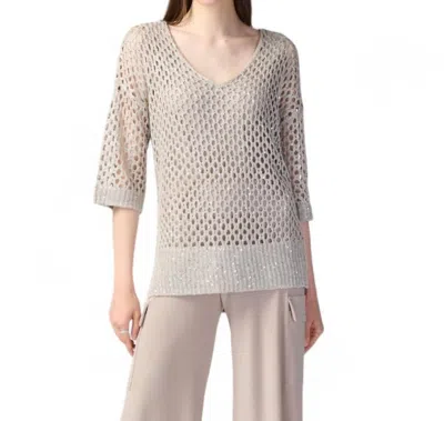 Joseph Ribkoff Open Stitch Sweater With Sequins In Champange In Beige