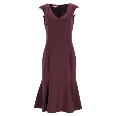 Michael Kors Midi Trumpet Dress In Burgundy Wool In Red