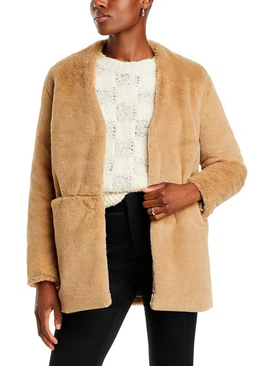 French Connection Buona Womens Midi Cold Weather Faux Fur Coat In Beige