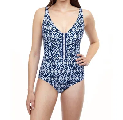 Profile By Gottex Deep V-neck One Piece Swimsuit In Nomad In Blue