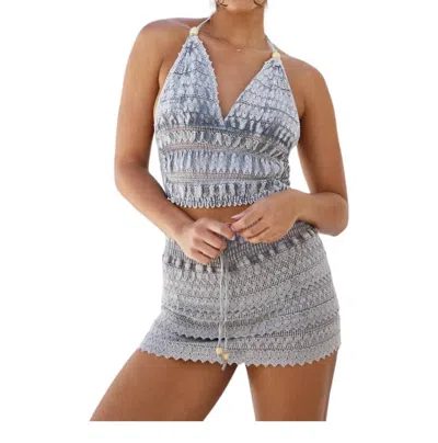 Blanco By Nature Cosmic Crochet Halter Top In Grey In Blue