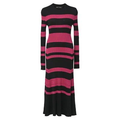 Proenza Schouler Striped Rib Knit Long-sleeve Midi Dress In Pink Wool In Black