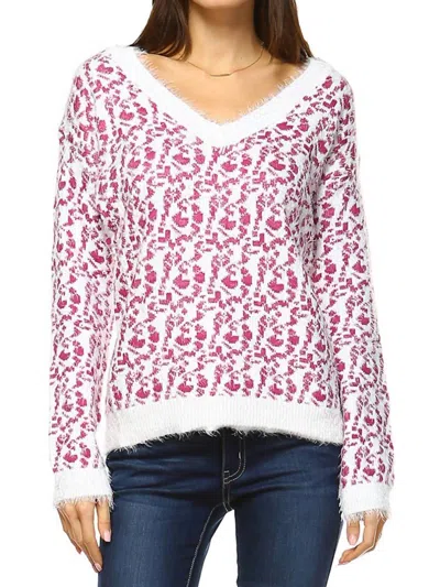 White Mark Women's Leopard Sweater In Fuchsia In White