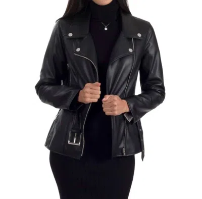 Nine West Faux Leather With Belt Biker Jacket In Black In Black