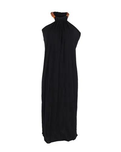 Jil Sander Beaded Strap Halter Dress In Black Cotton In Black