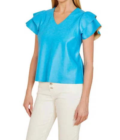 Dolce Cabo Vegan Flutter Sleeve Top In Cobalt In Blue