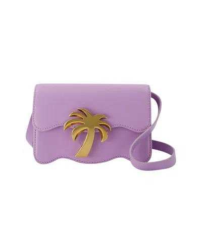 Palm Angels Palm Beach Bag Pm In Lilac And Gold Leather In Purple