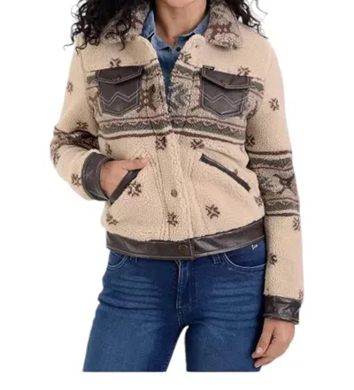 Wrangler Print Crop Faux-shearling Jacket In Beige In Beige