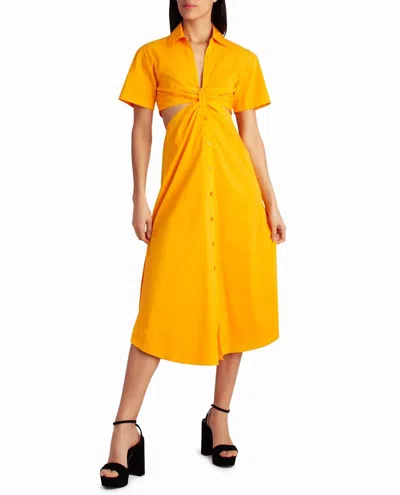 Nicole Miller Caroline Poplin Midi Shirt Dress In Flame Orange In Yellow