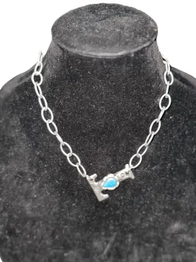 Art By Amy Labbe T Initial Necklace In Silver/turquoise In Black