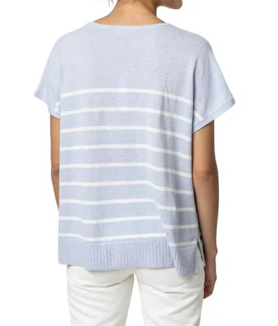 Lilla P Striped Split Neck Tunic Sweater In Hydrangea Stripe In Blue