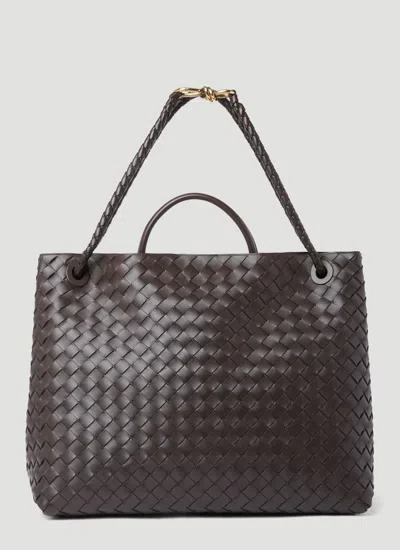 Bottega Veneta Andiamo Embellished Intrecciato Leather Tote In Brown