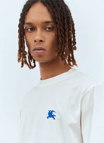 Burberry Mens Salt Ekd-embroidered Short-sleeve Cotton-jersey T-shirt In White