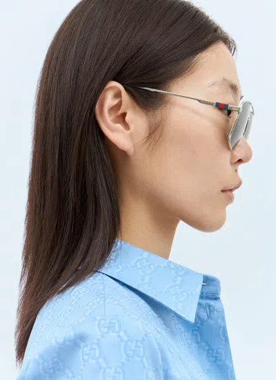 Gucci Women Navigator Frame Sunglasses In Silver