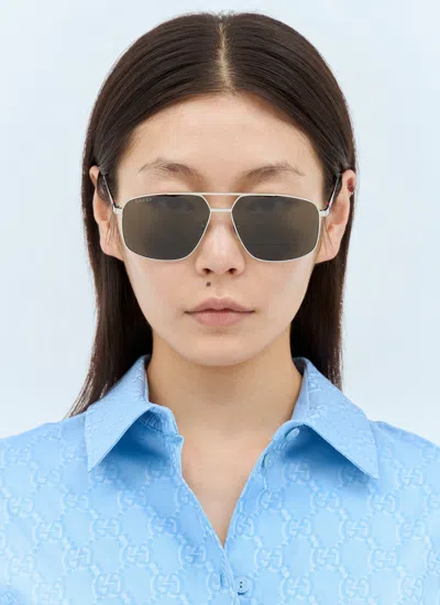 Gucci Women Navigator Frame Sunglasses In Silver