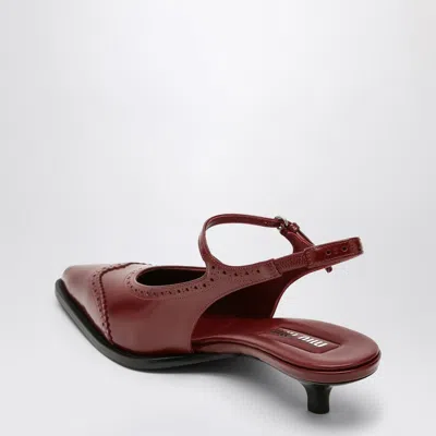 Miu Miu 35 Brogue Slingback Pumps In Brushed Leather In Red