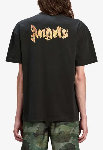 Palm Angels Burning Palm Black Cotton Oversize T-shirt In Black