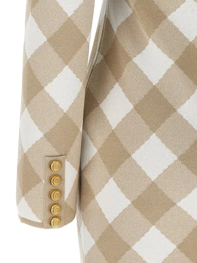 Balmain Checked Pattern Dress Gold-tone Buttons In Beige