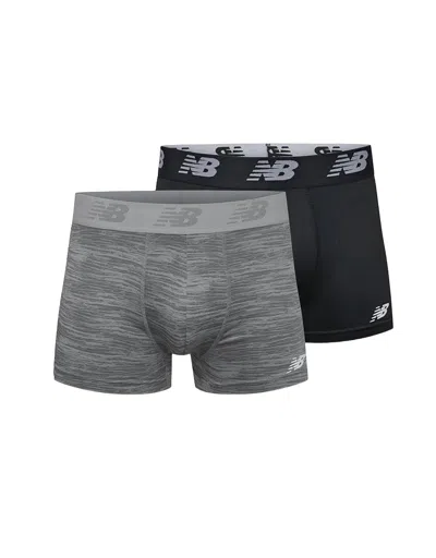 NEW BALANCE MEN'S 2-PACK PREMIUM PERFORMANCE 3" TRUNK UNDERWEAR IN BLACK/WOODGRAIN STEEL 