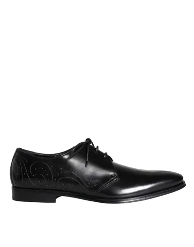 Dolce & Gabbana Black Calfskin Leather Derby Dress Men Shoes