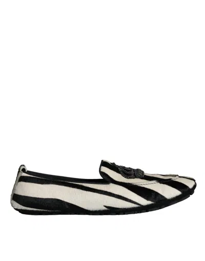 Dolce & Gabbana Black White Calf Fur Slip On Loafers Men Shoes In Black