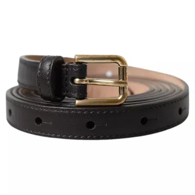 Dolce & Gabbana Dark Brown Leather Gold Metal Buckle Women Belt In Brown