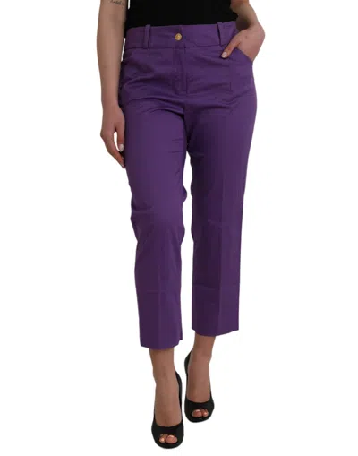 Bencivenga Cotton Midwaist Straight Cropped Women's Pants In Purple