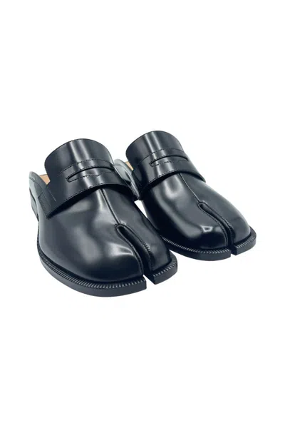 Maison Margiela Tabi City Calf Leather Flat Mules In Black