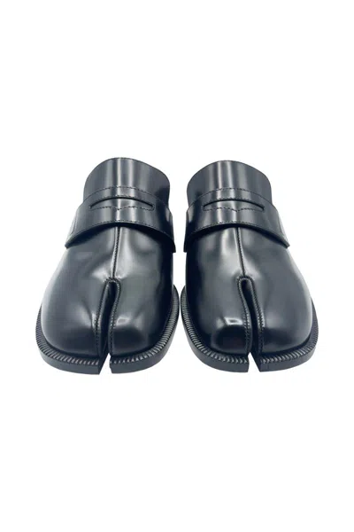 Maison Margiela Tabi City Calf Leather Flat Mules In Black