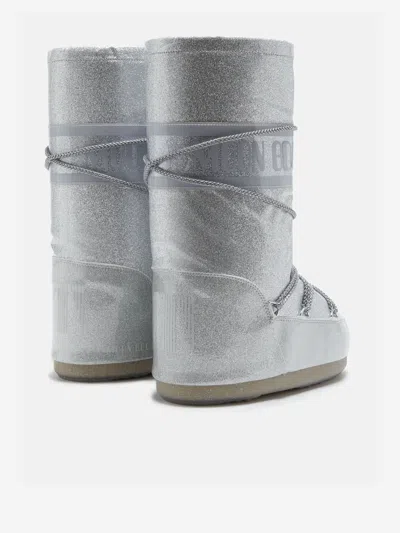 Moon Boot Kids Icon Glitter Boots In Silver