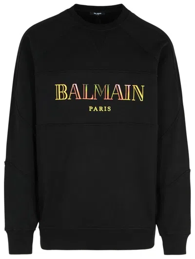 Balmain Logo Cotton Sweatshirt In Black