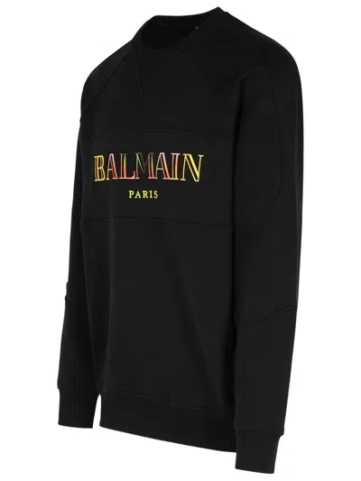 Balmain Logo Cotton Sweatshirt In Black