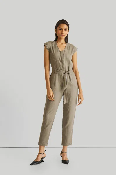 Reistor Evening Chai Jumpsuit In Dark Green In Beige
